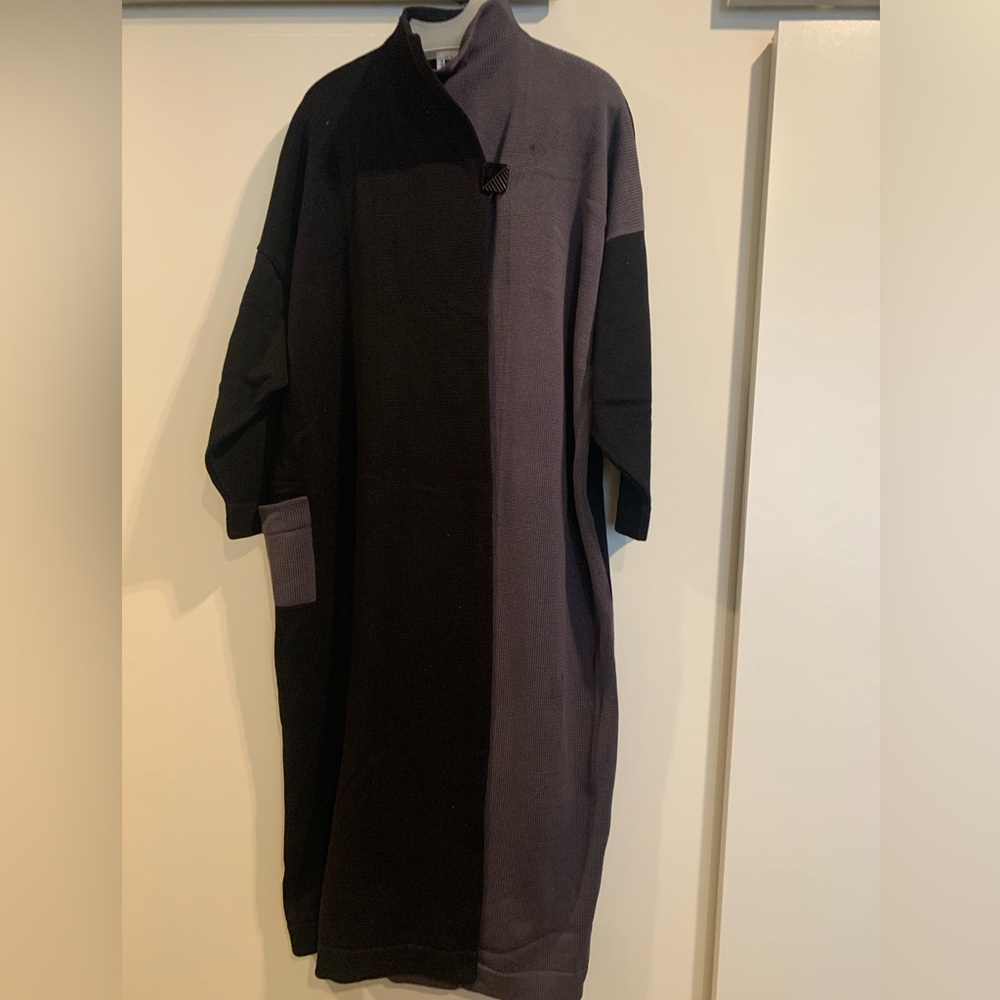 Long Cotton Sweater coat knit with button closure and patch pocket
